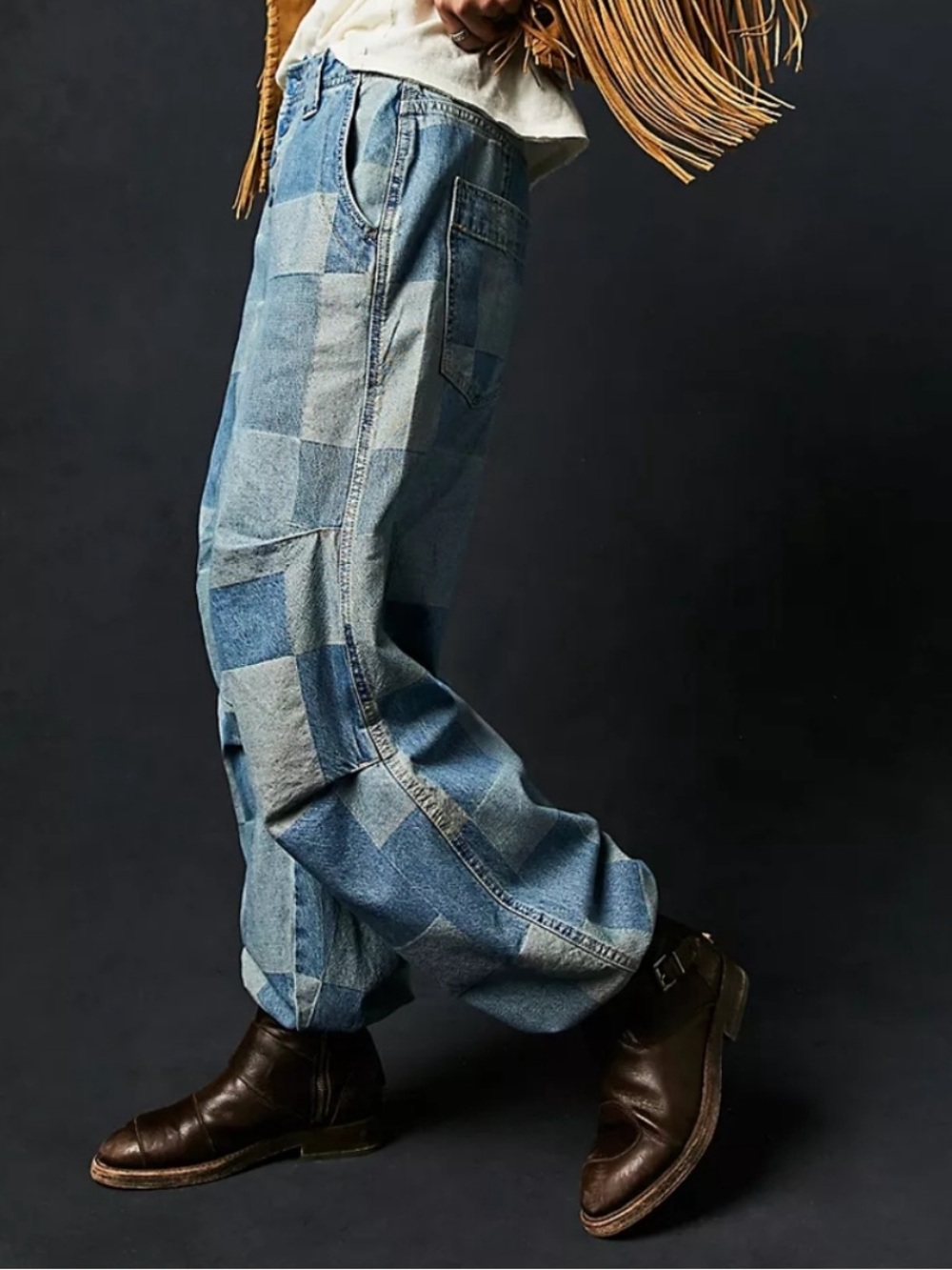 Free People We The Free Newbies Slouchy Wide Leg Patchwork Jeans XS Barrel